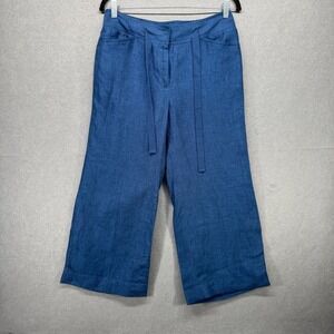 Jones New York Pants Women Size 4 100% Linen Wide‎ Leg Lagenlook Coastal Cropped